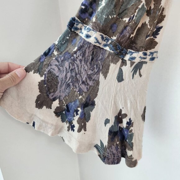 Free People Floral Halter Boho Blouse Top Shirt Peasant Linen Blend Women's M - Picture 5 of 9